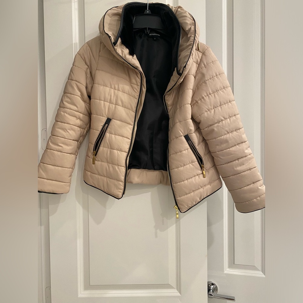 Pretty Little Thing nude/tan puffer jacket, Small